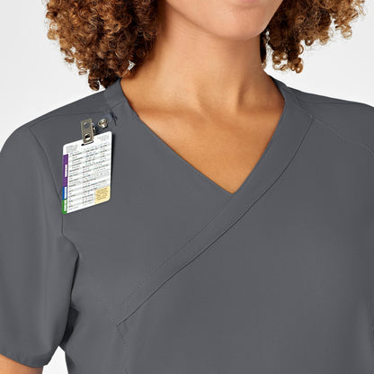 WonderWink Women's Plus-Size Women's Mock Wrap Top Shirt, Pewter, 5-XLarge