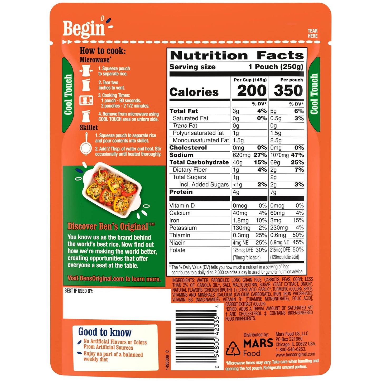 BEN'S ORIGINAL Ready Rice Garden Vegetable Flavored Rice, Easy Dinner Side, 8.8 oz Pouch (Pack of 12)