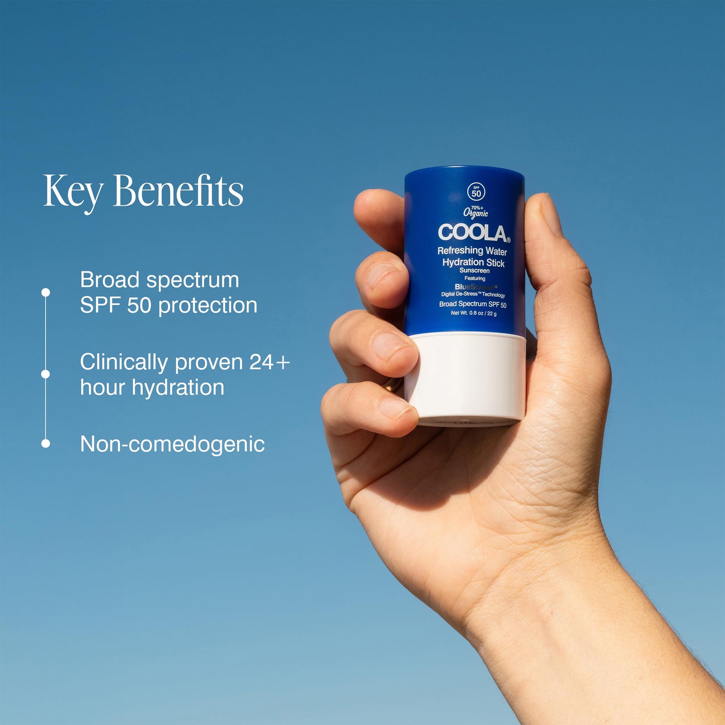 COOLA Organic Refreshing Water Stick Face Moisturizer with SPF 50, Dermatologist Tested Face Sunscreen with Plant-Derived BlueScreen Digital De-Stress Technology, 0.8 Oz