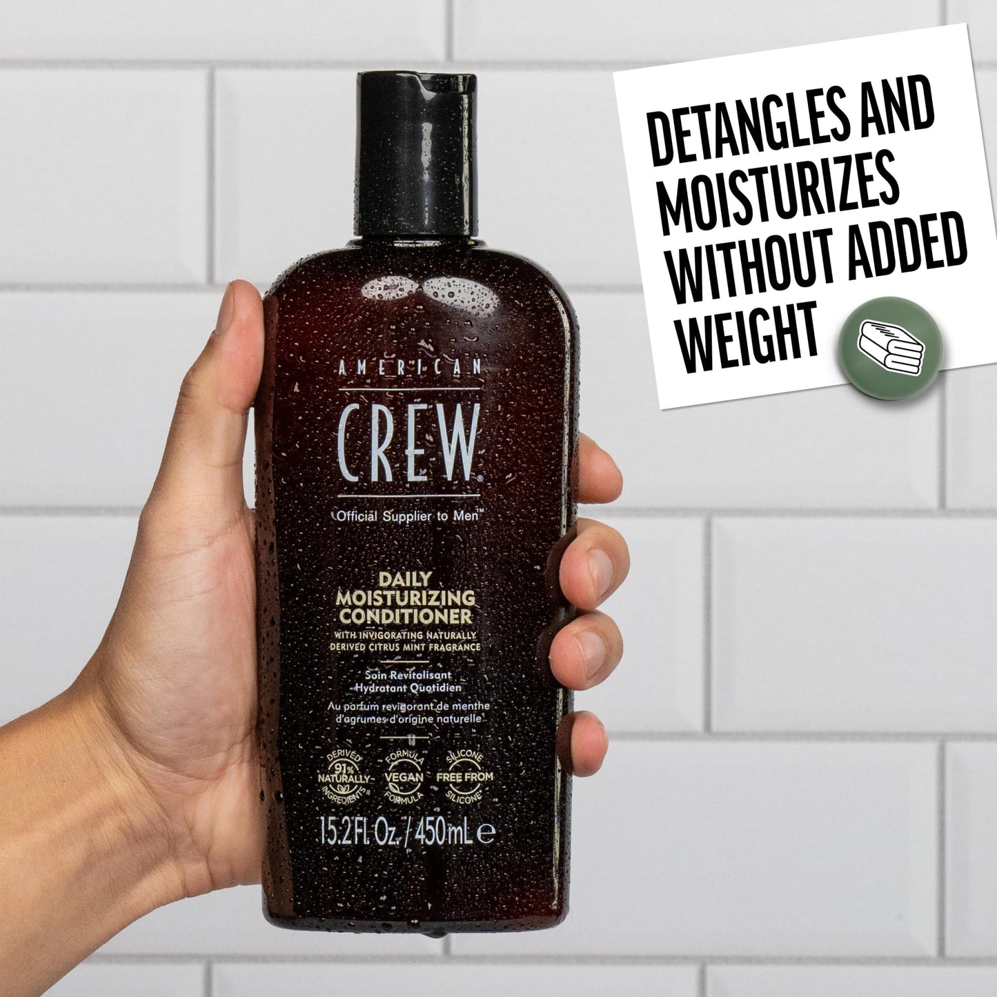 American Crew Conditioner for Men, Daily Moisturizer, Naturally Derived, Vegan Formula, Citrus Mint Fragrance, 15.2 Fl Oz