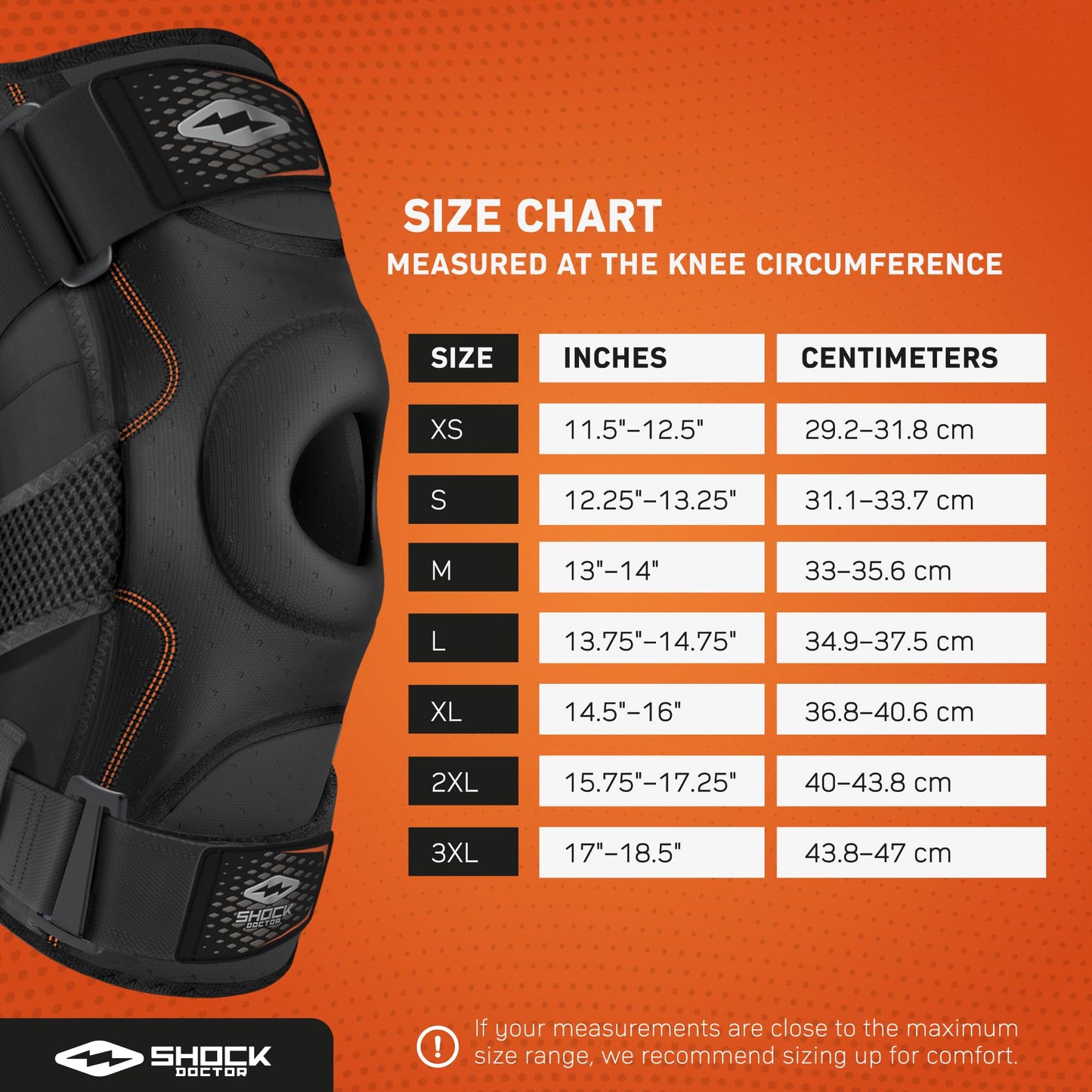 Shock Doctor Knee Brace, Compression Knee Brace for Men & Women, Hinged Knee Brace with Side Stabilizers, Maximum Support, Adjustable Dual Hinges, Knee Braces and Knee Support