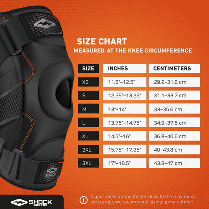 Shock Doctor Knee Brace, Compression Knee Brace for Men & Women, Hinged Knee Brace with Side Stabilizers, Maximum Support, Adjustable Dual Hinges, Knee Braces and Knee Support