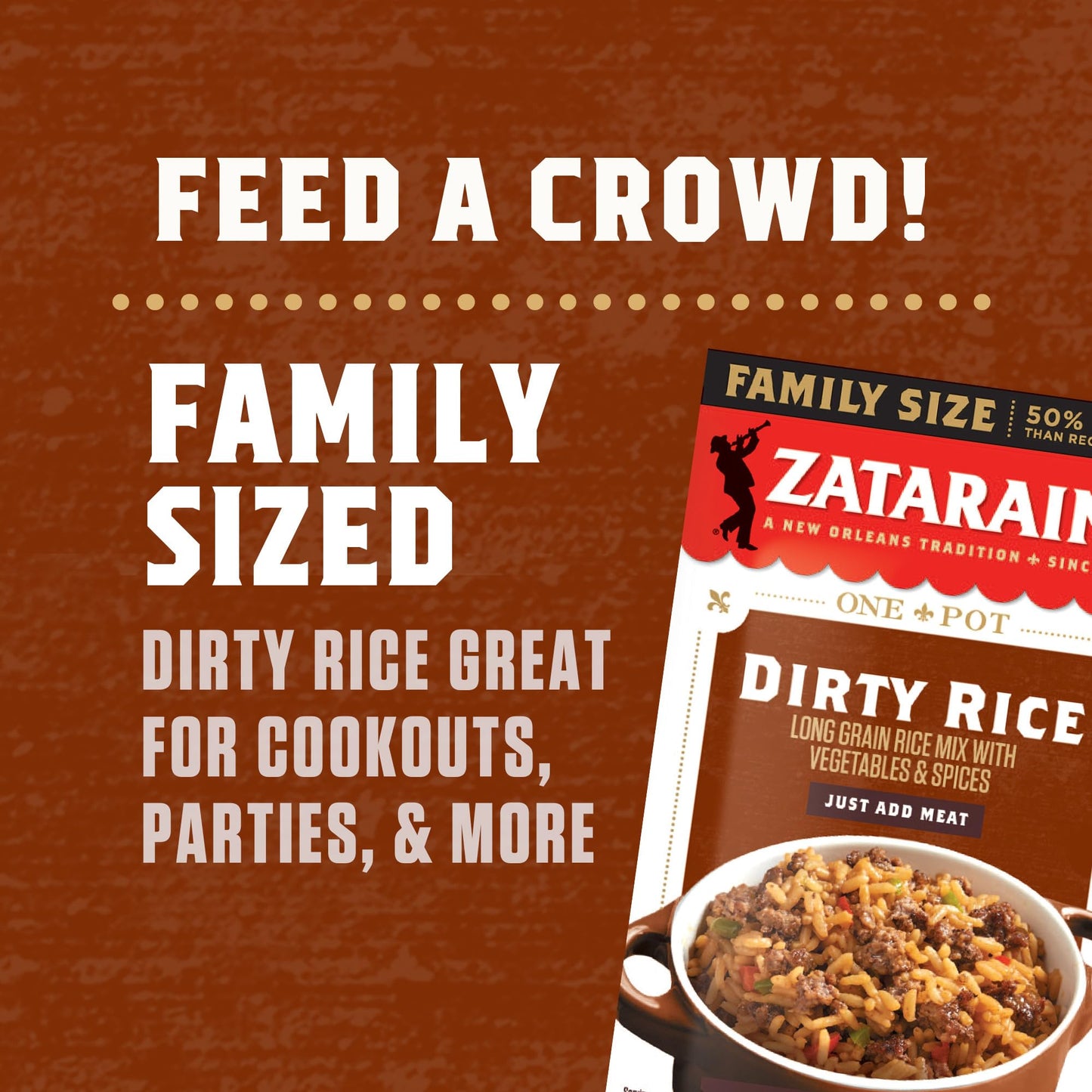 Zatarain's Rice Mix, Dirty Rice, Family Size, Gluten Free, No MSG Added, Long Grain White Rice, Onions and Bell Peppers with Cajun Seasonings, Made with Real Vegetables, 12 oz