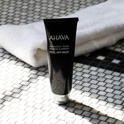 AHAVA Dunaliella Algae Refresh & Smooth Peel-off Mask - Black refreshing peel-off mask to revive the skin, lift away fatigue, helps against blackheads & clogged pores, with Osmoter, 4.2 Fl.Oz