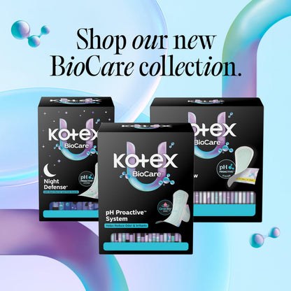 Kotex BioCare Ultra Thin Overnight Pads with Wings, Heavy Absorbency, 20 Count (Packaging May Vary)