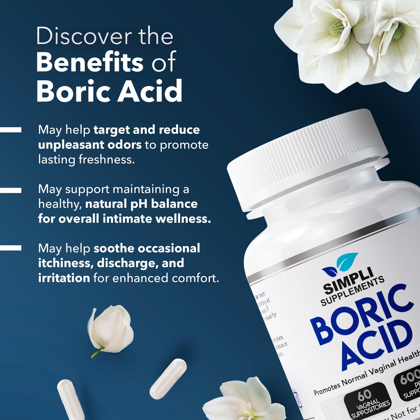 Boric Acid Suppositories + Lion’s Mane Mushroom Capsules | Feminine Care & Cognitive Wellness Bundle