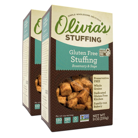 Olivia's Croutons Gluten Free Stuffing Mix - Rosemary & Sage Herb Seasoned Dressing - Vegetarian, Preservative Free, 9 Ounce (Pack of 2)
