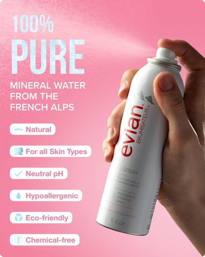 Evian Facial Spray 5 oz Duo Hydrating Mineral Water Mist for Face & Skin Refreshes Makeup, Sets, & Tones Facial Spray Twin Pack for Daily Skincare and Lightweight Facial Moisturizer Mist