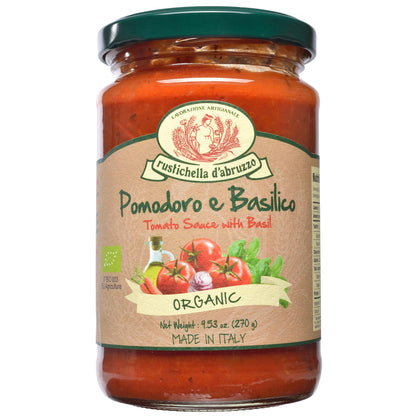 Rustichella d'Abruzzo Tomato & Basil Sauce | Authentic Italian Tomato Sauce with Fresh Basil & Olive Oil | Vegan | Perfect for Pasta, Pizza, Spaghetti & Marinara (9.53 oz / 270 g)