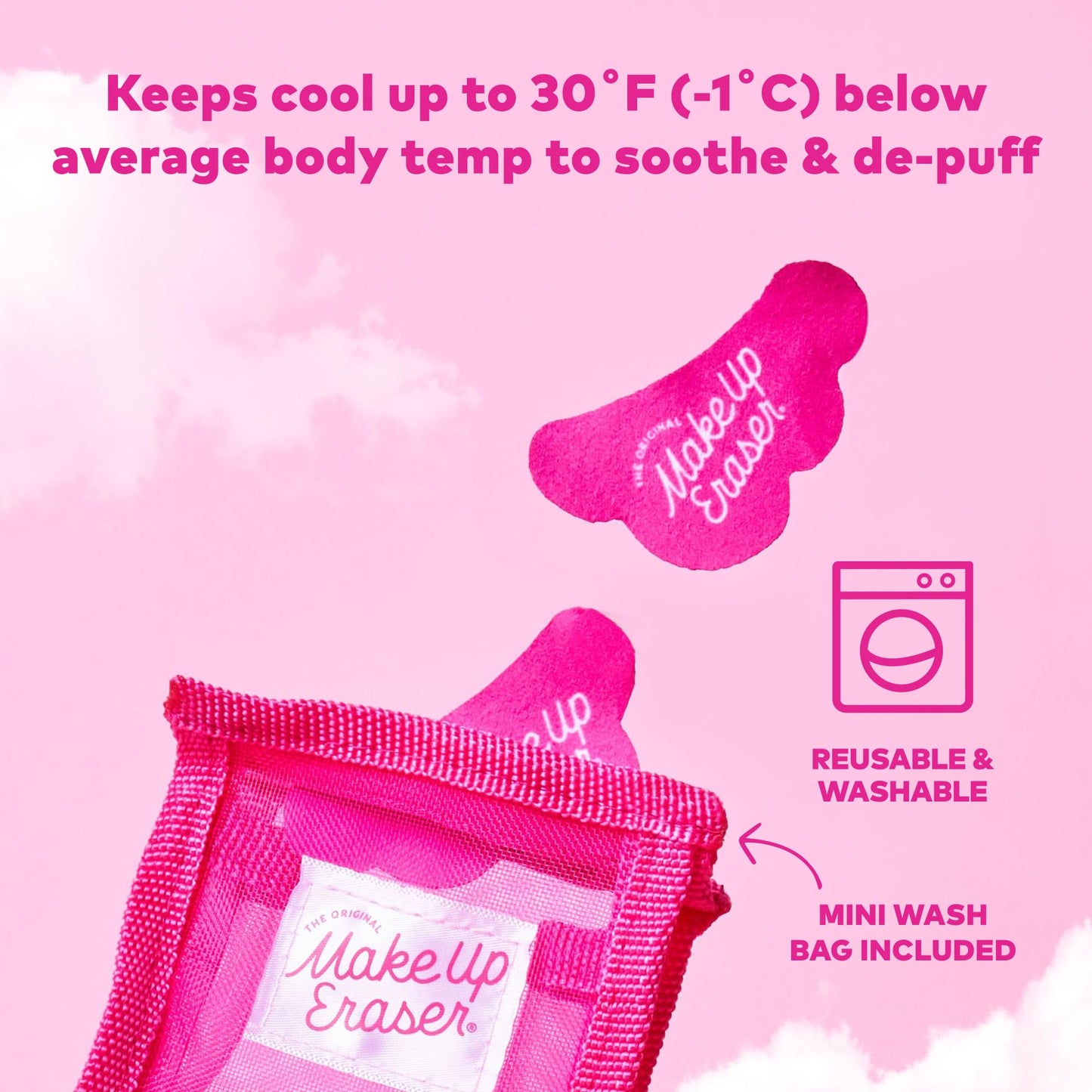 Makeup Eraser Cooling Clouds Reusable Undereye Patches - Hydroactive Technology Mask Patch Pads for Tired Puffy Eyes and Wrinkles with Mini Washbag, Set of 2