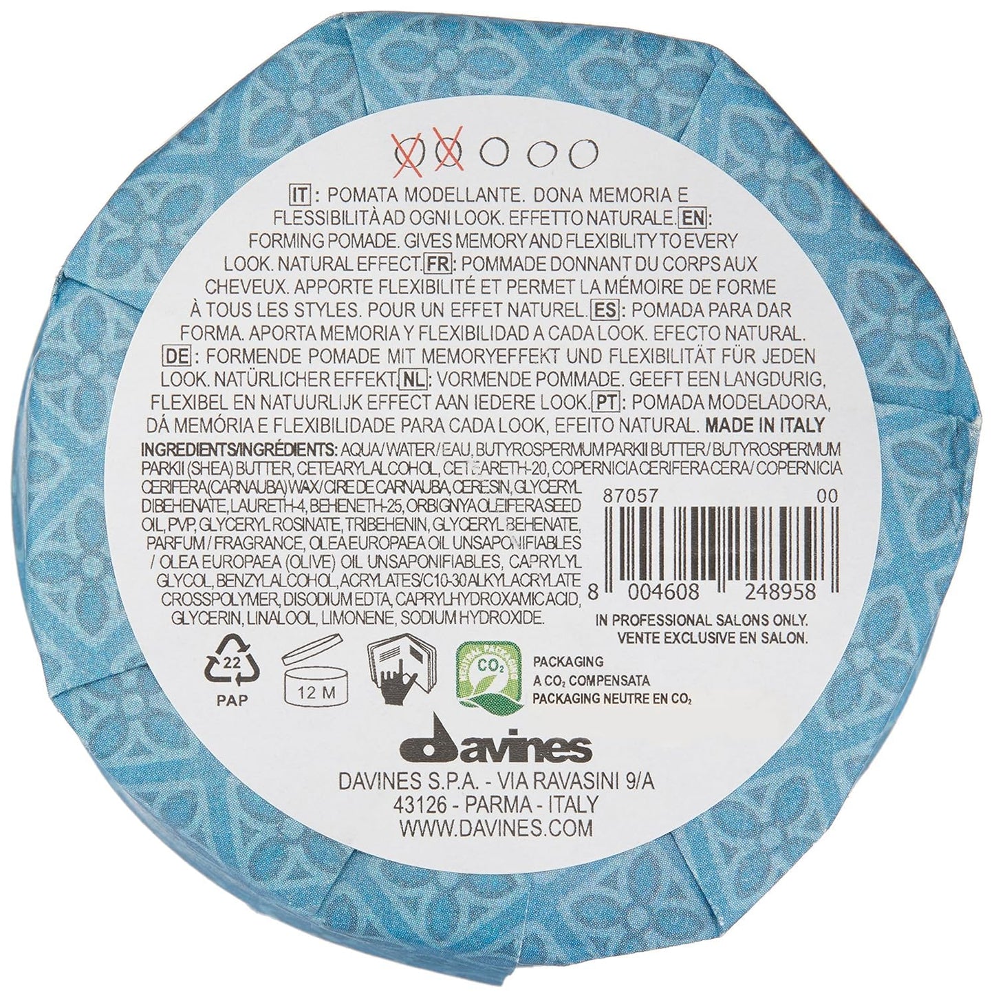 Davines This Is A Forming Pomade, Medium Hold Structure & Workability - Lightweight Formula for Short Hair Styling - Natural Shine & Memory Effect, 2.54 Fl Oz
