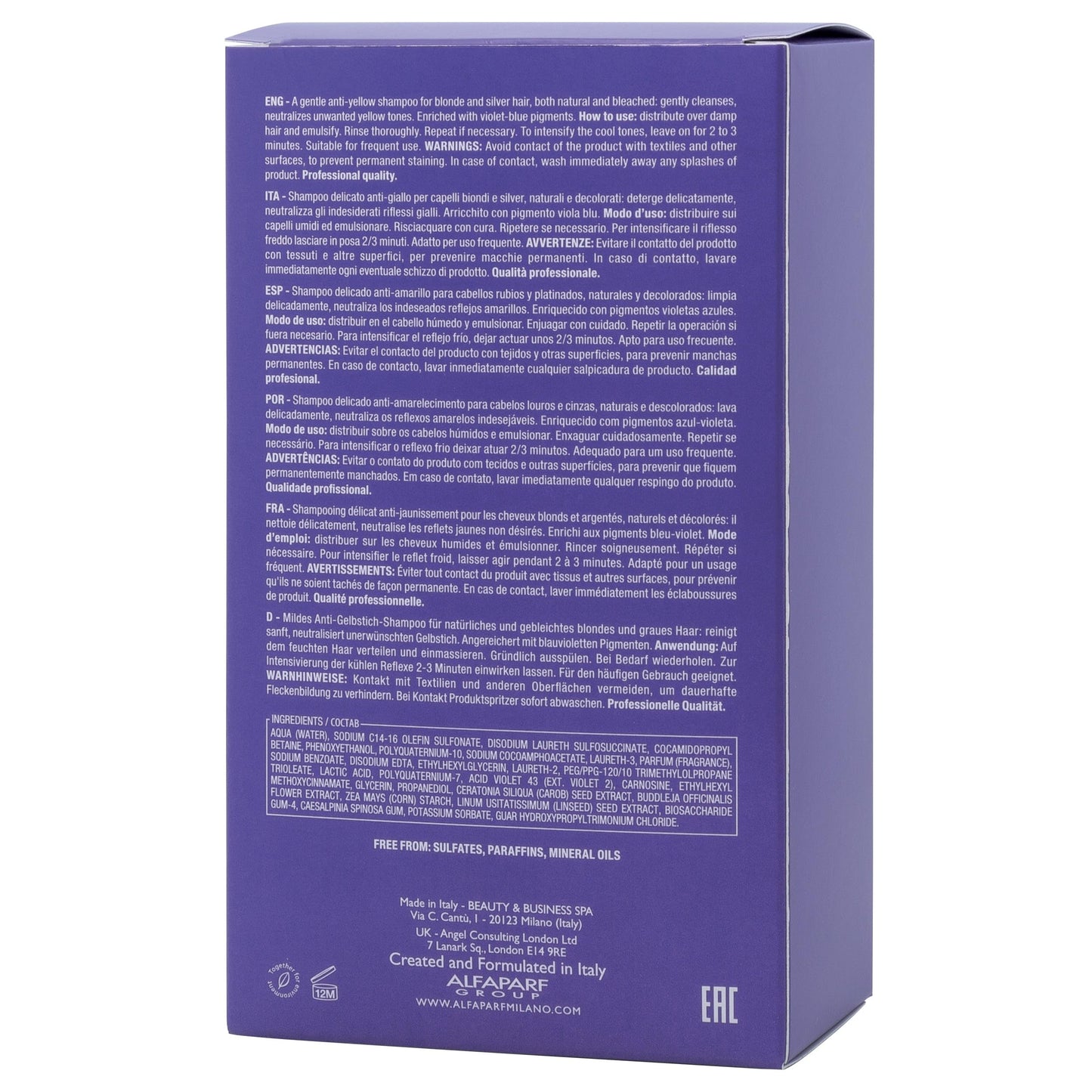 ALFAPARF MILANO Semi di Lino Purple Shampoo for Blonde, Highlighted, Platinum & Silver Hair - Neutralizes Brassy Tones - Hydrates & Strengthens - Sulfate Free