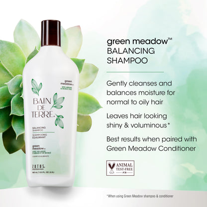 Bain de Terre Green Meadow Balancing Shampoo, Gentle Cleansing for Soft, Silky Hair with Argan & Monoi Oils, Paraben-Free, Color-Safe
