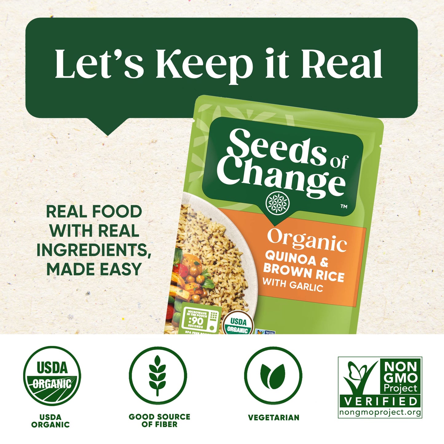 SEEDS OF CHANGE Organic Quinoa & Brown Rice with Garlic, Organic Food, 8.5 OZ Pouch