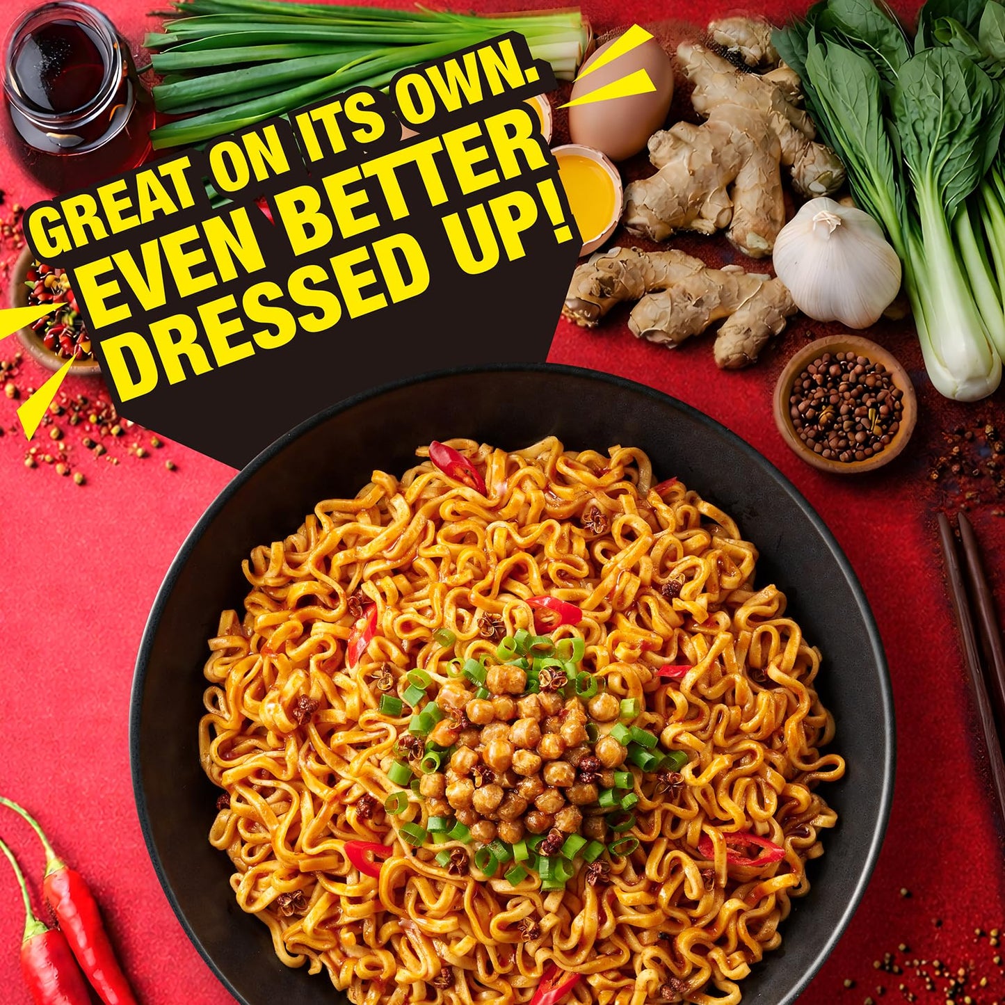 JWAY Sichuan Pepper Stir Fry Noodles, Deep-fried Instant Ramen with Chili Oil, Spicy Dry Tossed Noodles, Real Vegetable Pack, Rich Chili Flavor, Quick & Easy Ready Meal, 3.20 oz (Pack of 12)