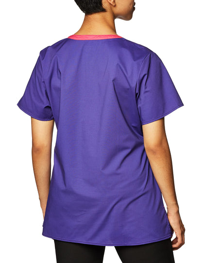 WonderWink Women's Patience Curved Notch Neck Top Shirt, Grape, Medium