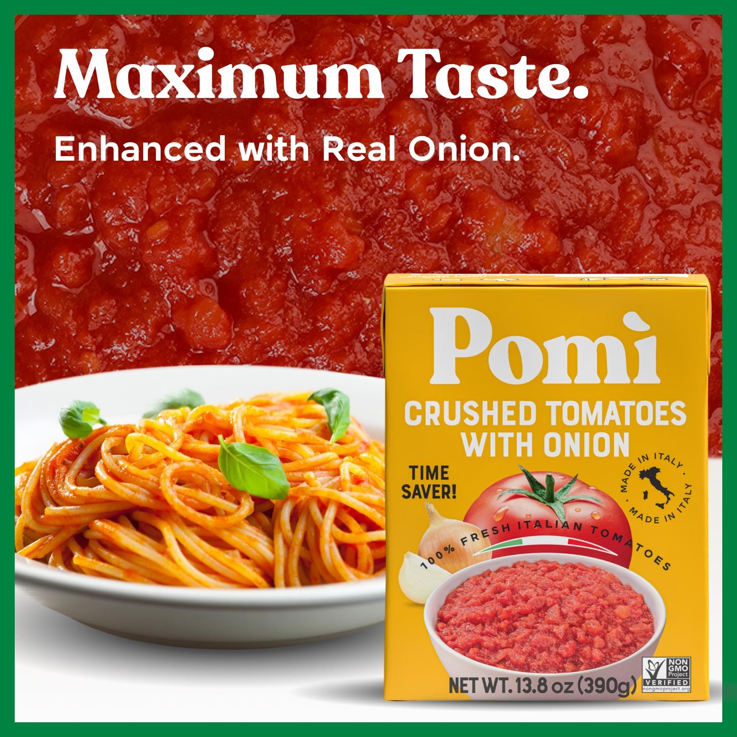 Pomì Crushed Tomatoes with Onion 13.8oz (Pack of 12) - Creamy, Velvety Italian Tomato Sauce No Salt Added, No Additives or Preservatives - BPA free Tomato Crushed - Made from 100% Fresh Italian Tomatoes