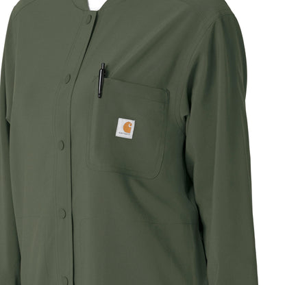 Carhartt Force Cross-Flex Scrubs for Women, Shirt Jacket - Olive, L