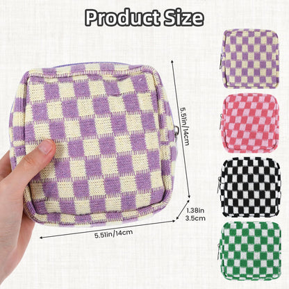 4 PCS Sanitary Napkin Storage Bag, Menstrual Pad Zipper Period Pouch Portable Period Bag Panty Liners, Pad Pouch with Zipper for Women Ladies Daily Use Purse Travel(Checkered,4 Colors)
