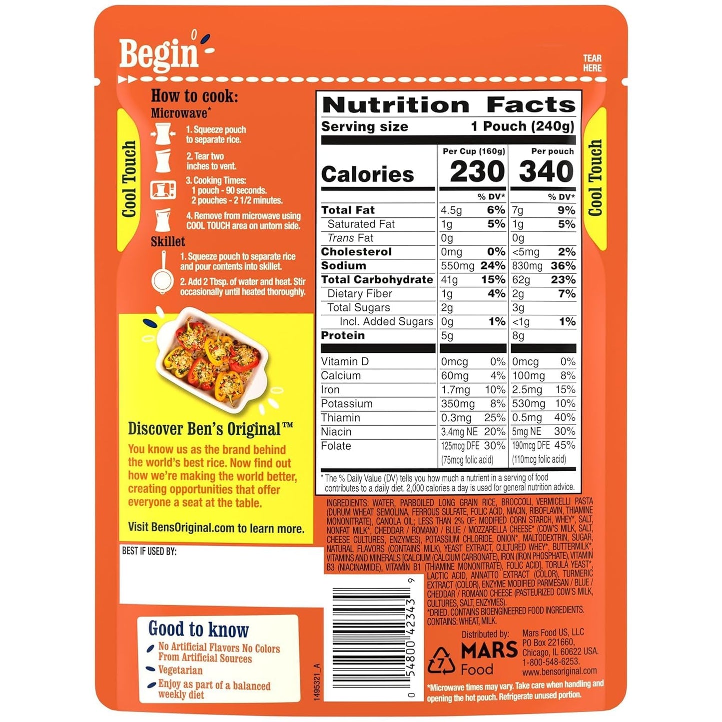 Ben's Original Flavored Ready Rice, Cheddar Broccoli, Microwave Rice for an Easy Lunch, Suitable for Vegetarians - 8.5 oz Pouch (Pack of 12)