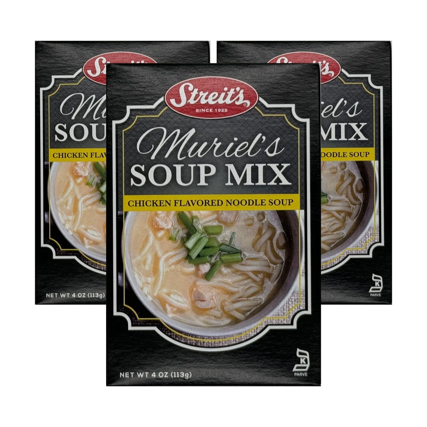 Streit's Chicken Noodle Soup - Muriel's Soup Mix, Kosher Certified, No MSG or Hydrogenated Oils, Just Add Water, Family Owned (4oz, Pack of 3)