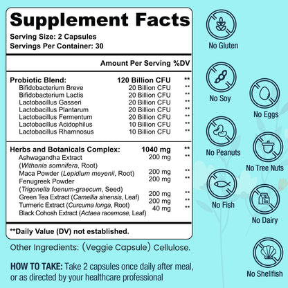 120 Billion CFU Probiotic - Menopause Support Probiotics for Women, Natural Menopause Probiotic Supplement for Hot Flashes Night Sweats Mood Swings Hormone Balance Gut & Immune Health- 120 Caps