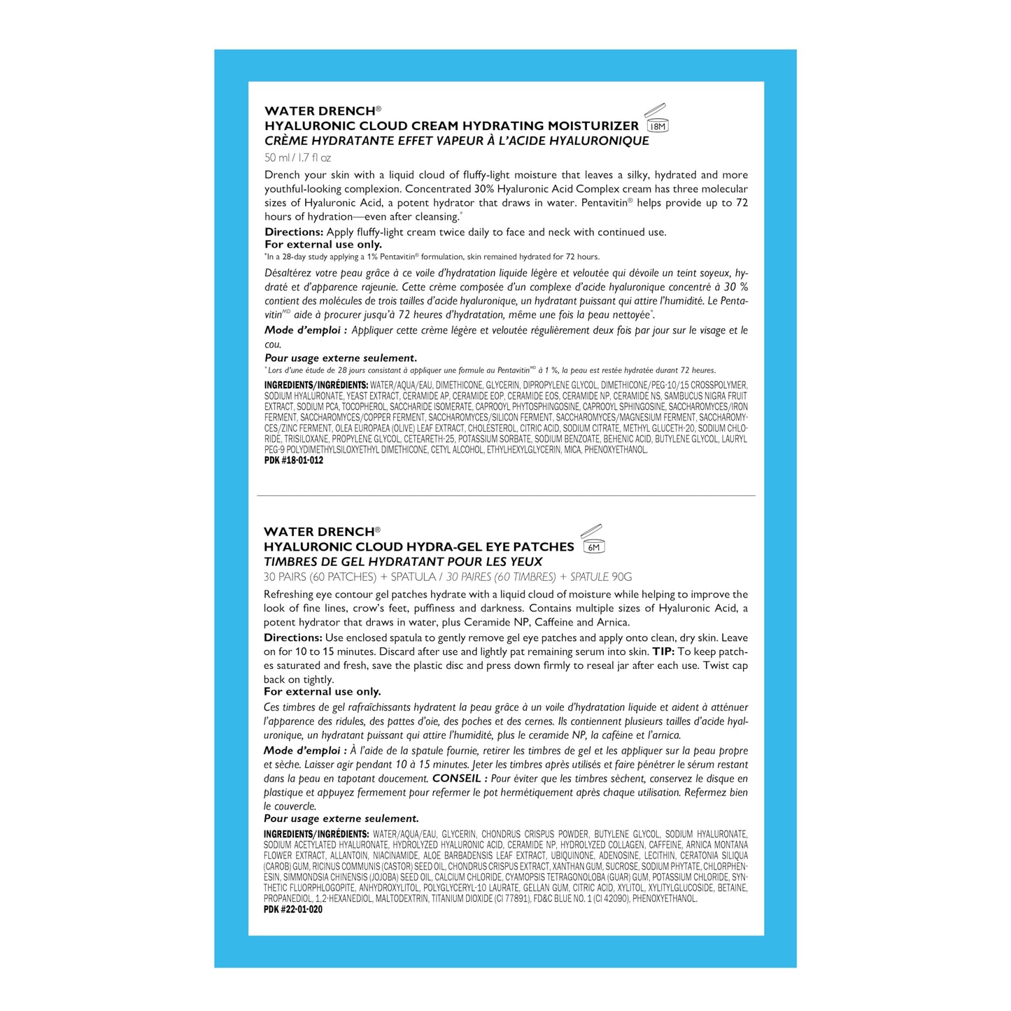 Peter Thomas Roth | Full-Size Water Drench® Essentials 2-Piece Face & Eye Kit | Hyaluronic Acid Skincare Set, Moisturizer and Eye Masks