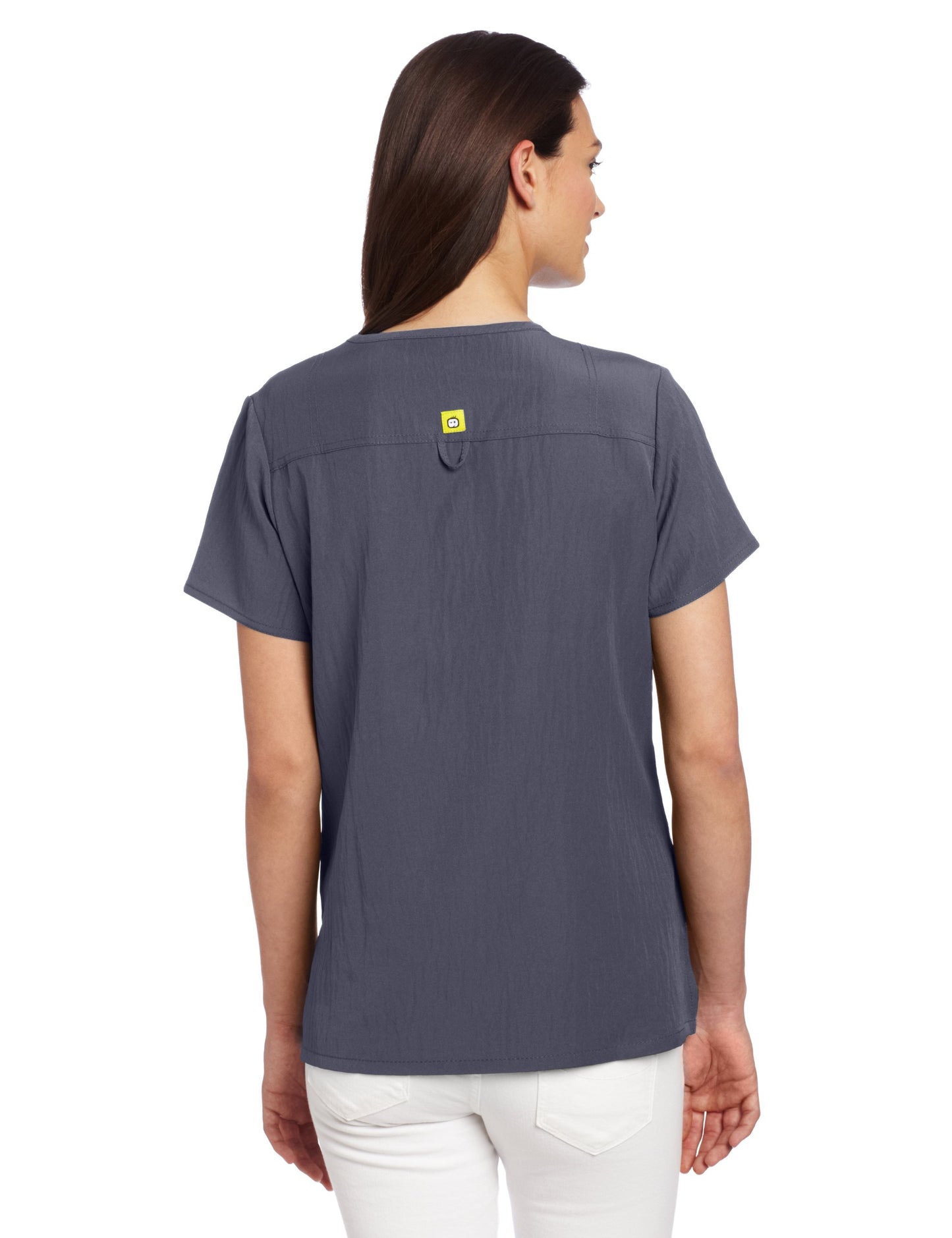 WonderWink Women's Scrubs Four Way Stretch Sporty V-Neck Top, Pewter, Large
