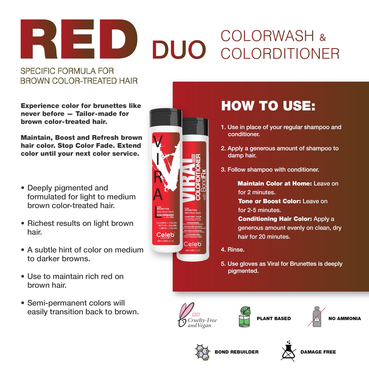 Celeb Luxury Intense Color Depositing Colorwash Shampoo + BondFix Rebuilder, Vegan Hair Dye, Sustainably Sourced Plant Based, Semi Permanent Hair Color, Viral and Gem Lites Duos