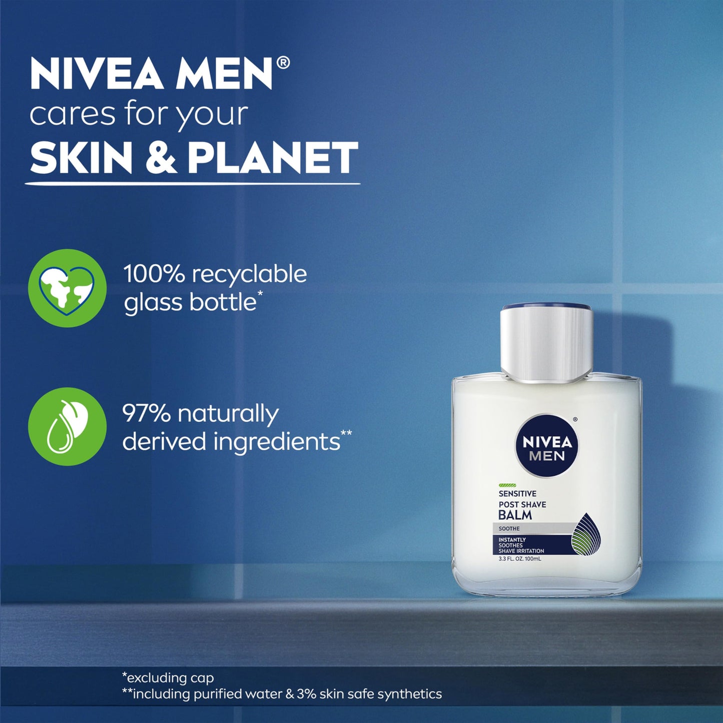 NIVEA MEN Sensitive Post Shave Balm, with VitaminPro Complex, Alcohol Free After Shave Balm for Men, 3.3 Fl Oz Bottle, Pack of 3