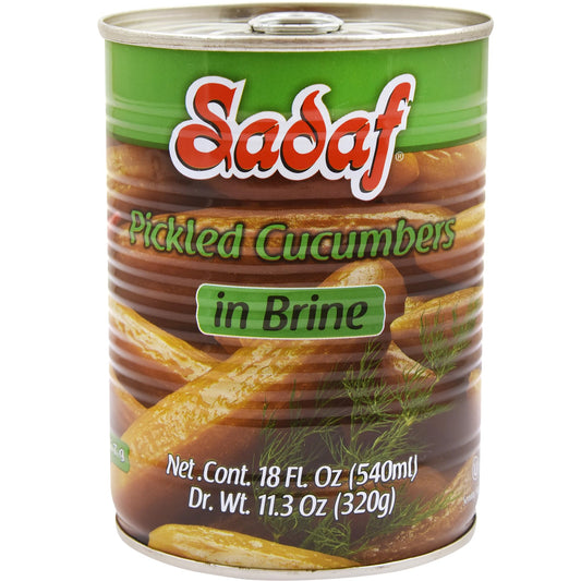 Sadaf Pickled Cucumbers in Brine - Pickled Cucumbers for Cooking & Food Flavoring - Pepinos en Salmuera - Persian Cuisine - Kosher - Non-GMO - 19 Oz Can