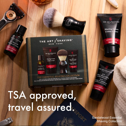 The Art of Shaving Sandalwood 4-in-1 Trial Kit – Pre-Shave Oil, Shaving Cream, Shaving Brush & After-Shave Balm – Protects Against Irritation and Razor Burn – Hydrates and Nourishes Dry Skin