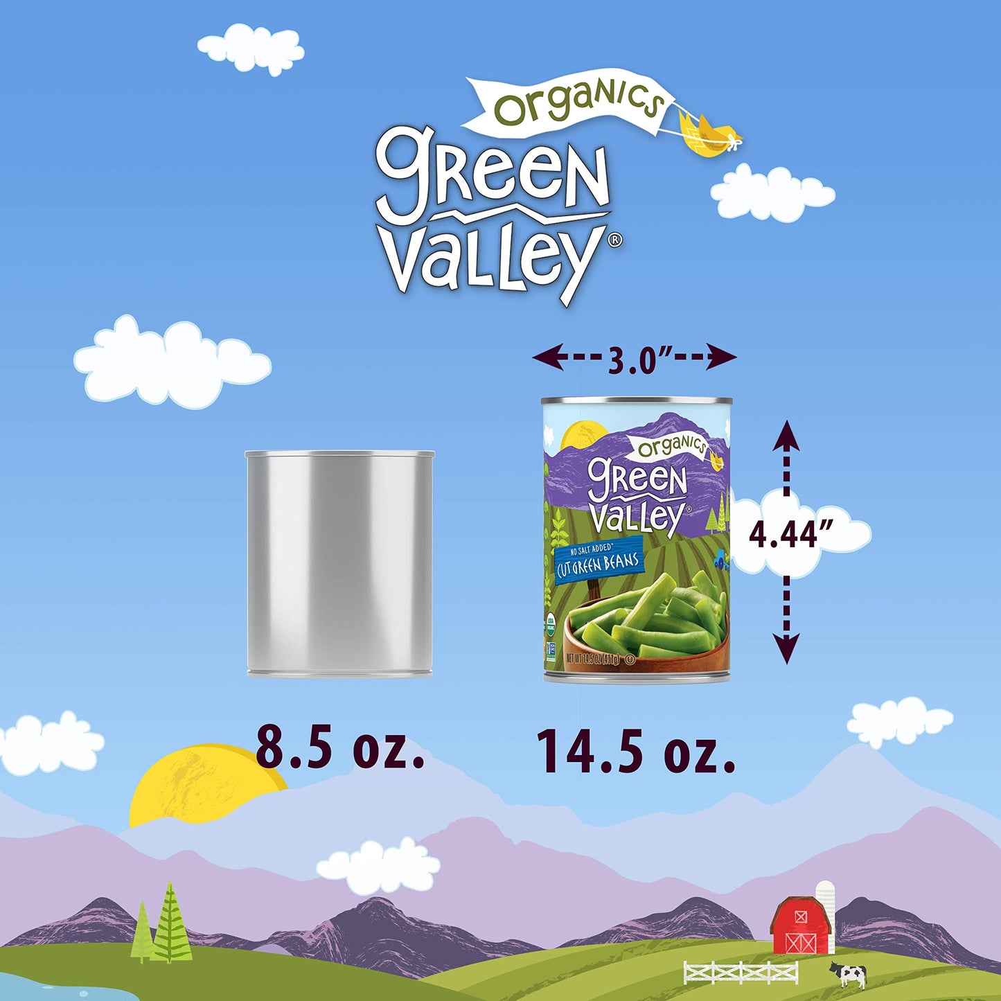 Green Valley Organics Cut Green Beans | Certified Organic | Non-GMO Project Verified | Deliciously Tender-Crisp | 14.5 ounce can (Pack of 12)