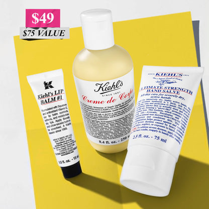 Kiehl's Body Care Routine Gift Set, $75 Value, Includes Moisturizing Hand Lotion, Body Cream, and Lip Balm, With Shea and Cocoa Butter, For Dry Skin and Men and Women