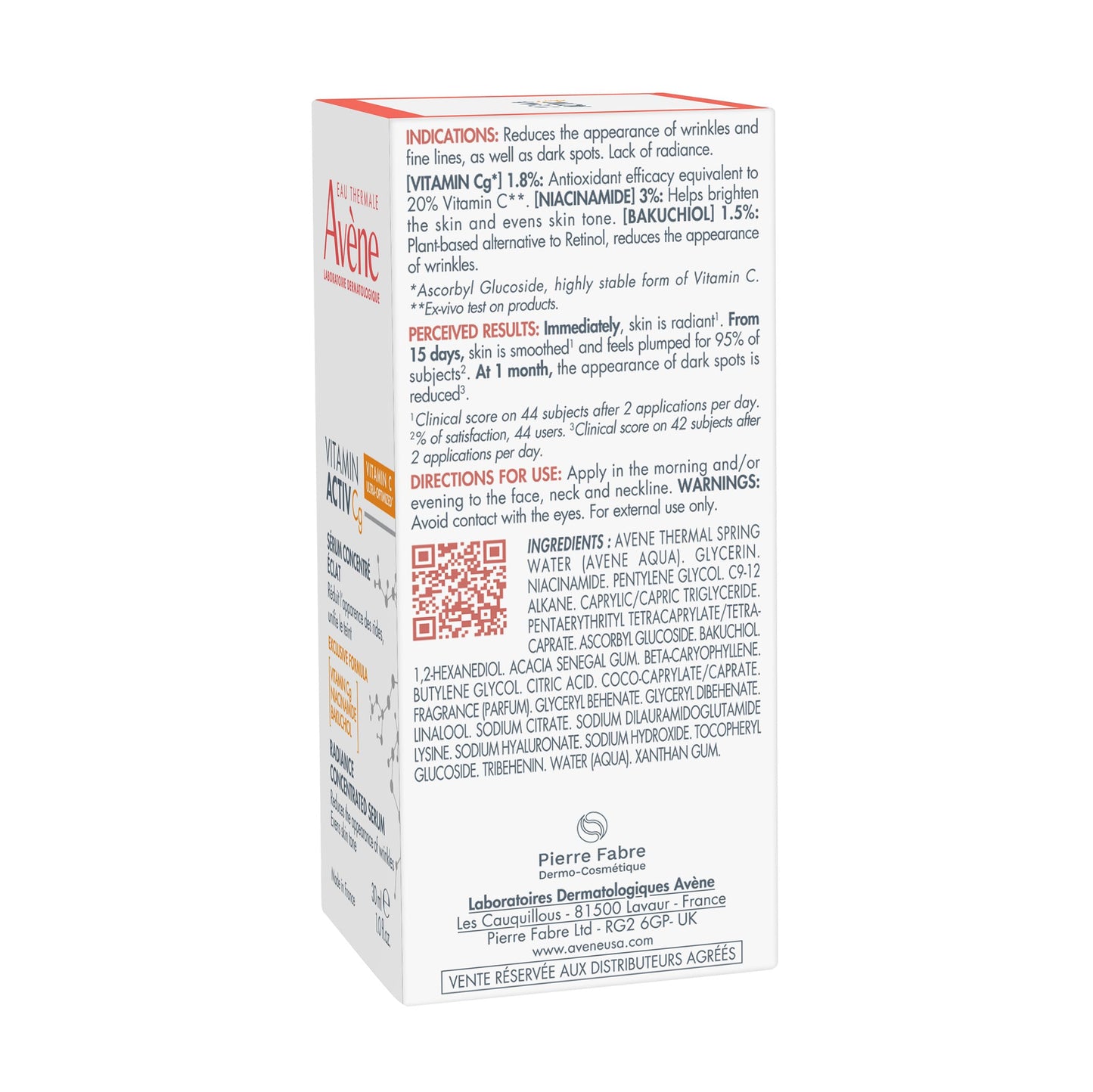Avène Vitamin Activ Cg Radiance Concentrated Serum, Radiance Boosting Vitamin C Serum, powered by Vitamin Cg + Niacinamide + Bakuchiol, Visbily Reduce Wrinkles, Dark Spots & Fine Lines, 1 FL Oz