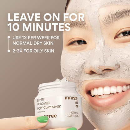 Innisfree Super Volcanic Clay Masks - Pore & Sebum Clay Mask for Oily Skin, Dual Mask for Normal to Dry Skin, Available in Limited Edition & Gift Sets