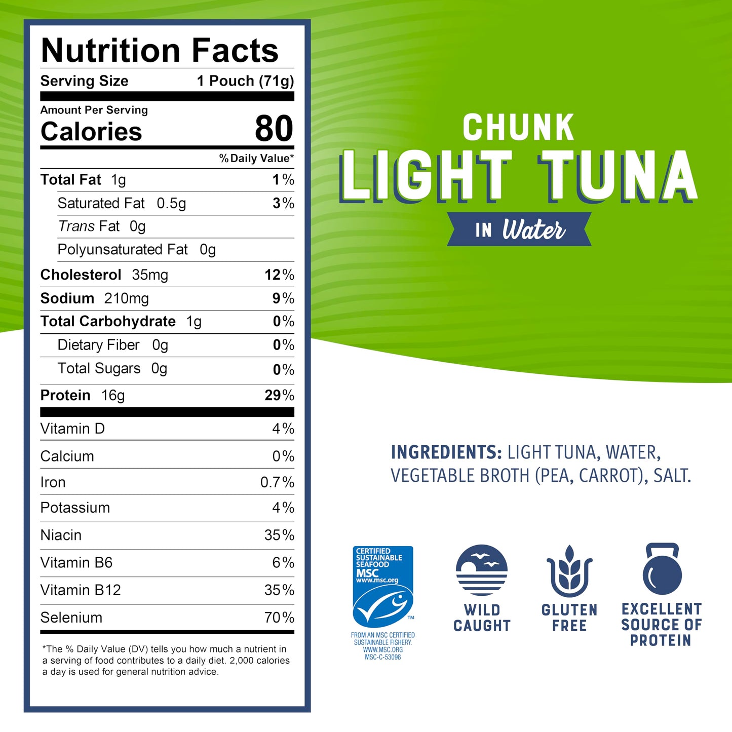 Bumble Bee Chunk Light Tuna in Water, 2.5 oz Pouches (Pack of 12) - Ready to Eat Wild Caught Skipjack Tuna Packet - 16g Protein per Serving - MSC Sustainable Seafood, Non-GMO, Gluten Free, Kosher