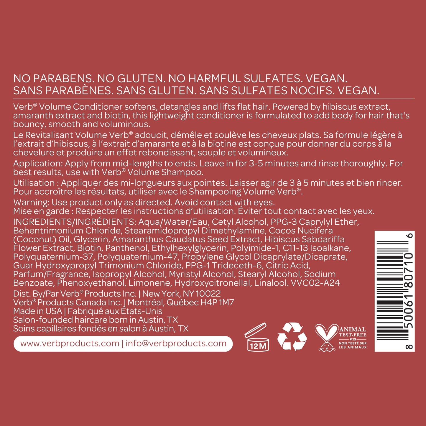 VERB Volume Conditioner - Softens, Detangles + Lifts Flat Hair- Sulfate, Paraben and Gluten Free
