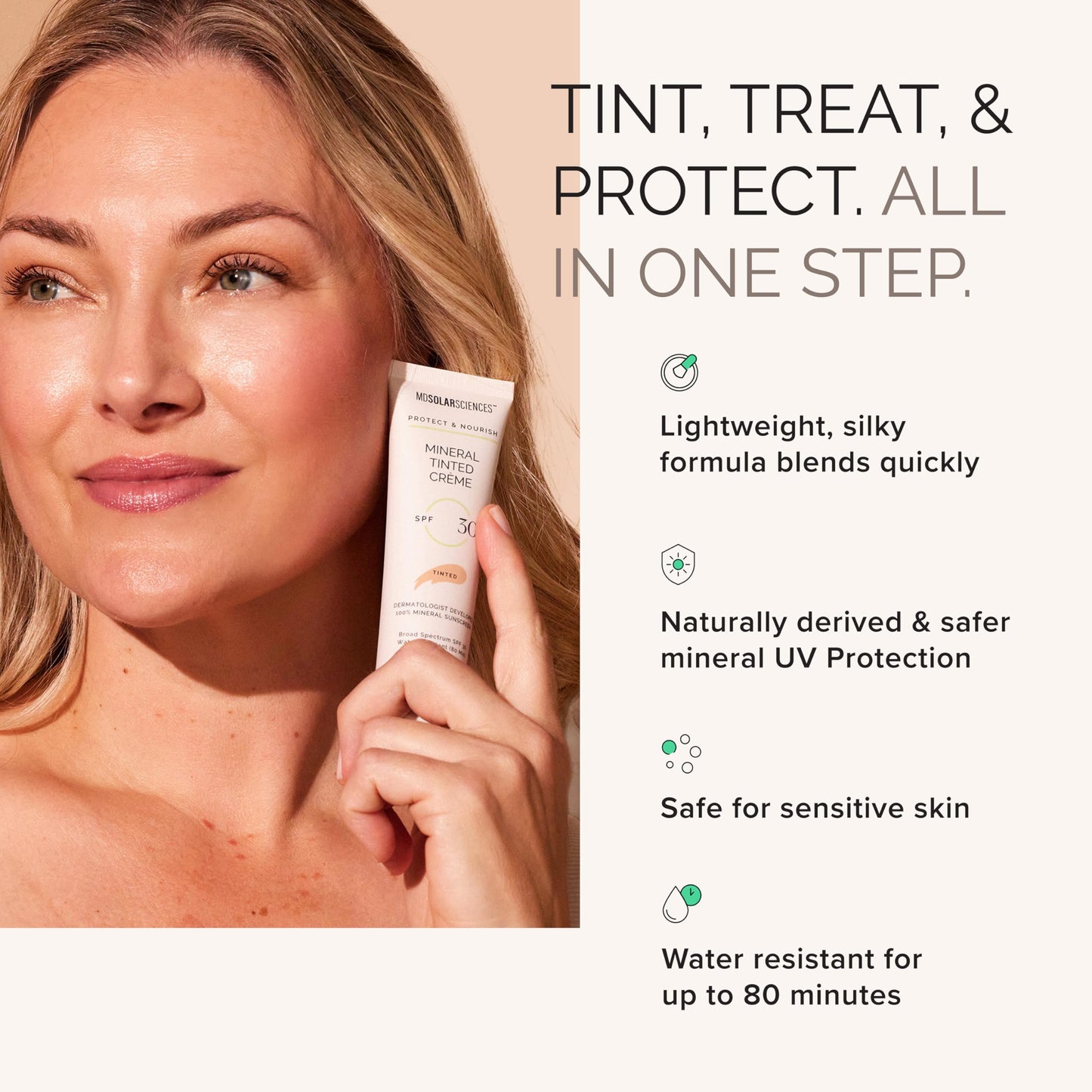 MDSolarSciences Mineral Tinted Crème Sunscreen SPF 30 | Water-Resistant, Broad Spectrum UV Protection | Blendable Micronized Zinc Oxide Cream | Natural Matte Finish for All Skin Types (1.7 Fl Oz)