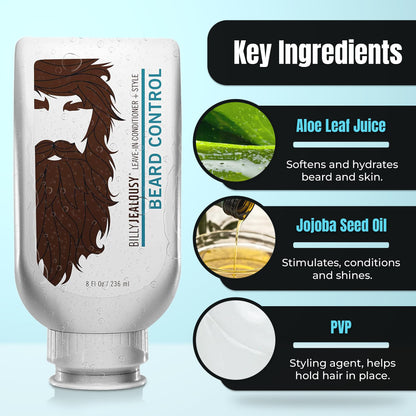 Billy Jealousy Beard Control Leave In Beard Conditioner for Men with Aloe Leaf Juice and Jojoba Seed Oil, Softens Hair and Skin, Light Hold with Matte Finish
