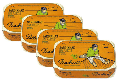 Pinhais Canned Sardines in Virgin Olive Oil, 4.4oz (Pack of 4)