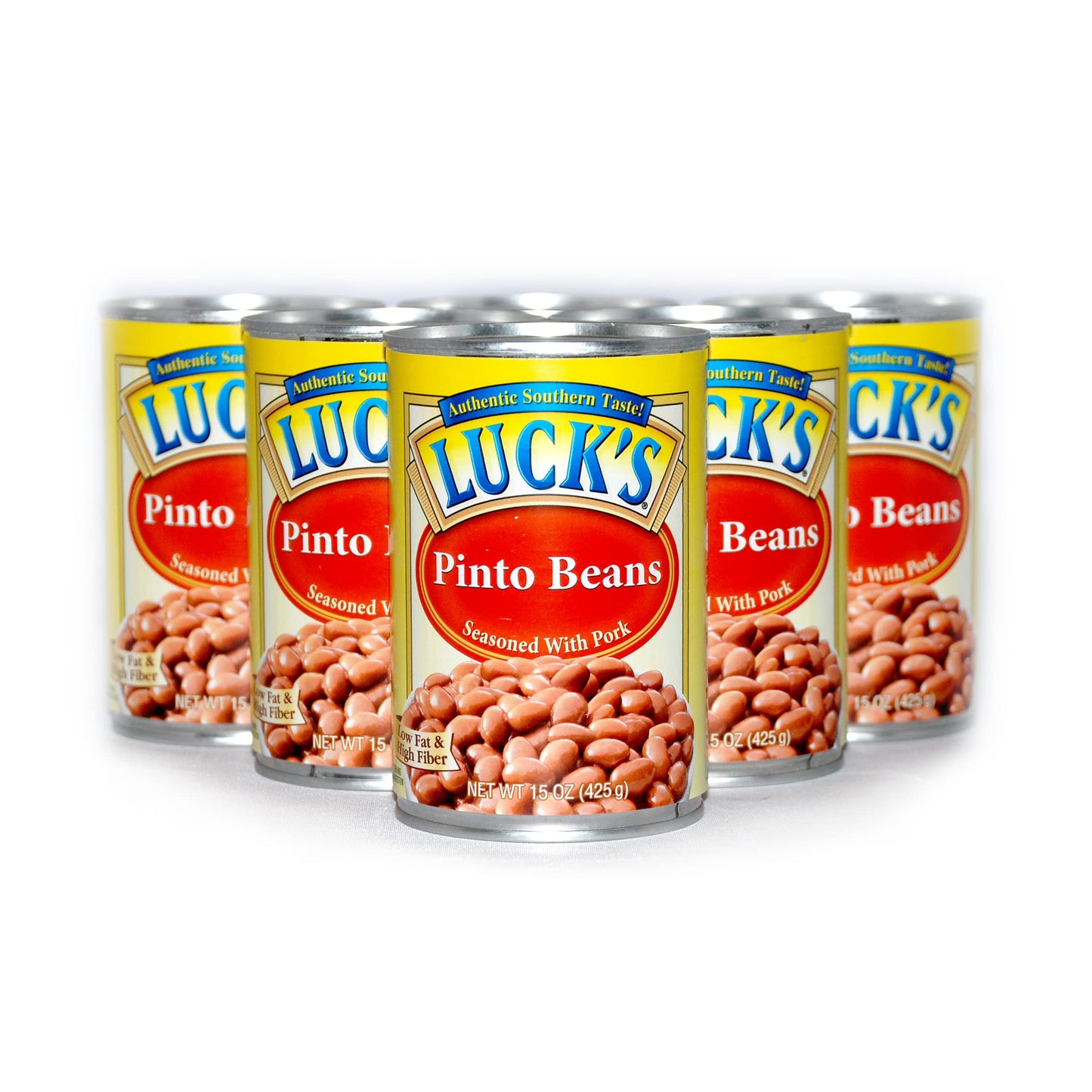 Lucks Pinto Beans With Pork - 6 x 15 Ounce Cans of Lucks Pinto Beans Canned, Canned Pinto Beans 6 Pack, Bundled with Recipe Sheet