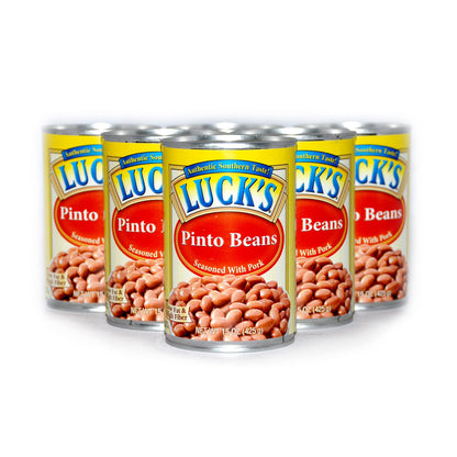 Lucks Pinto Beans With Pork - 6 x 15 Ounce Cans of Lucks Pinto Beans Canned, Canned Pinto Beans 6 Pack, Bundled with Recipe Sheet