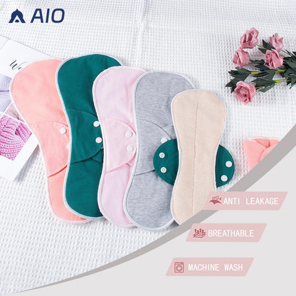 AIO Reusable Washable Cloth Menstrual Pads Sanitary Pad for Woman Large Size(4.13 * 10.23/4.72 * 11.8/5.51 * 13.4/6.3 * 14.96inch) Including 6 pcs Pads with 1 Wet Bag
