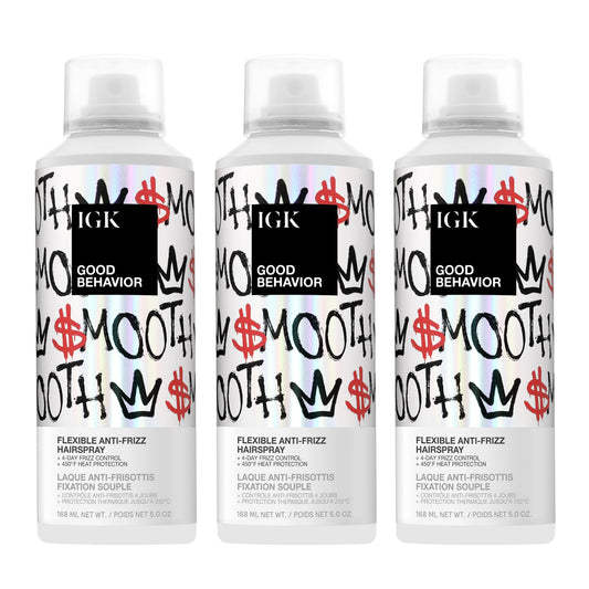 IGK Good Behavior Flexible Hairspray 3 pack – Medium Hold Hairspray with 4-Day Frizz Control & 450°F Heat Protection – Vegan & Cruelty-Free
