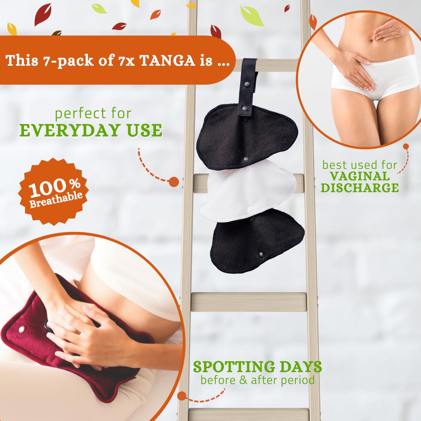 Non Slip Reusable Panty Liners for Women Thong 7-Pack (S) Organic Cotton Panty Liners Reusable & Non Slip Reusable Pads Menstrual Heavy Flow 6-Pack (L+XL) Organic Cotton Cloth Menstrual Pads