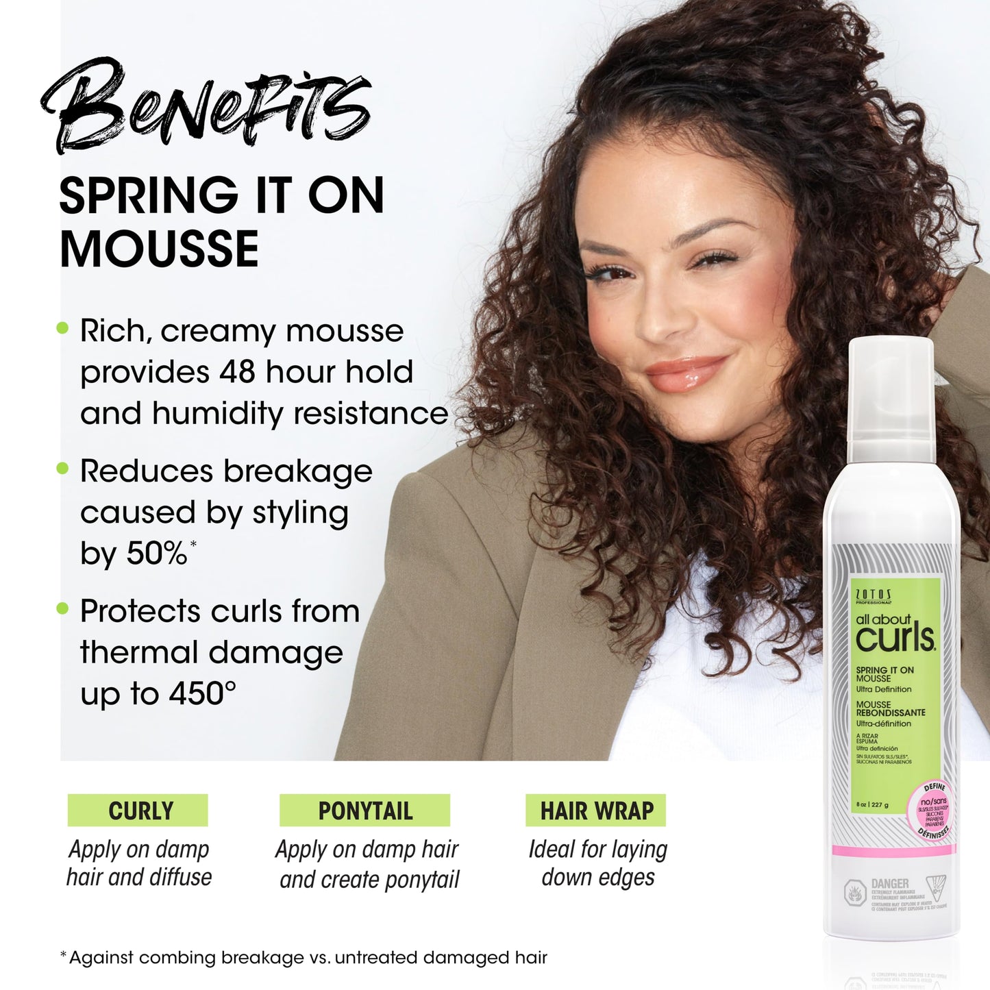 ALL ABOUT CURLS Spring It On Mousse, Ultra Definition, Strengthens & Protects, Vegan & Cruelty Free, Sulfate Free, 8 Fl Oz