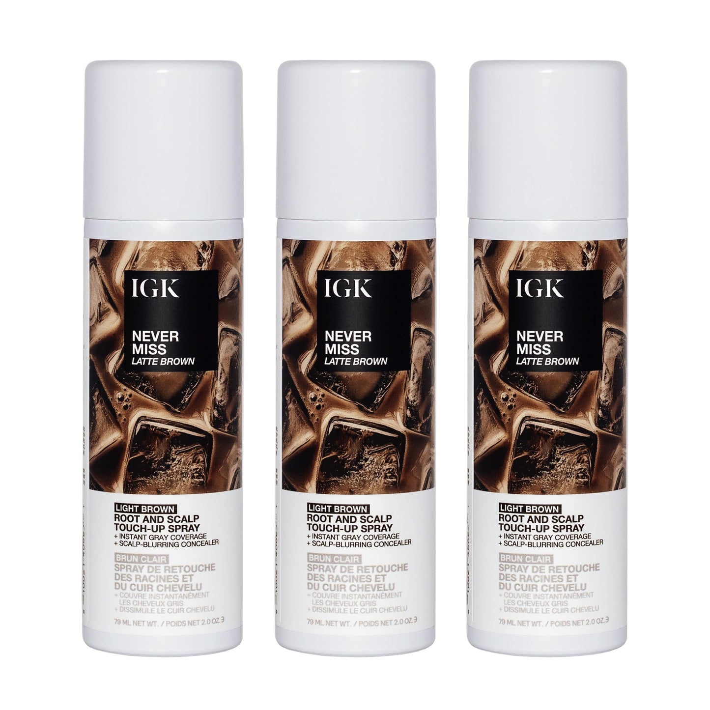 IGK NEVER MISS Root & Scalp Touch-Up Spray, Light Brown, Temporary Gray Coverage & Thinning Concealer, All Hair Types, (3 Pack)