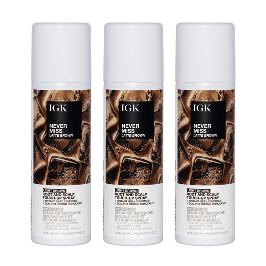 IGK NEVER MISS Root & Scalp Touch-Up Spray, Light Brown, Temporary Gray Coverage & Thinning Concealer, All Hair Types, (3 Pack)