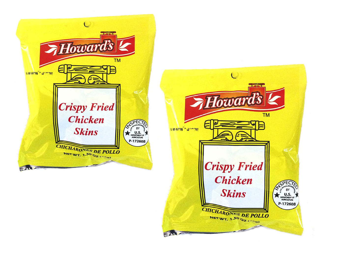 Howards Howard's Crispy Fried Chicken Skins - Chicharrones de Pollo, 1.5oz, Pack of 4 Two Pack